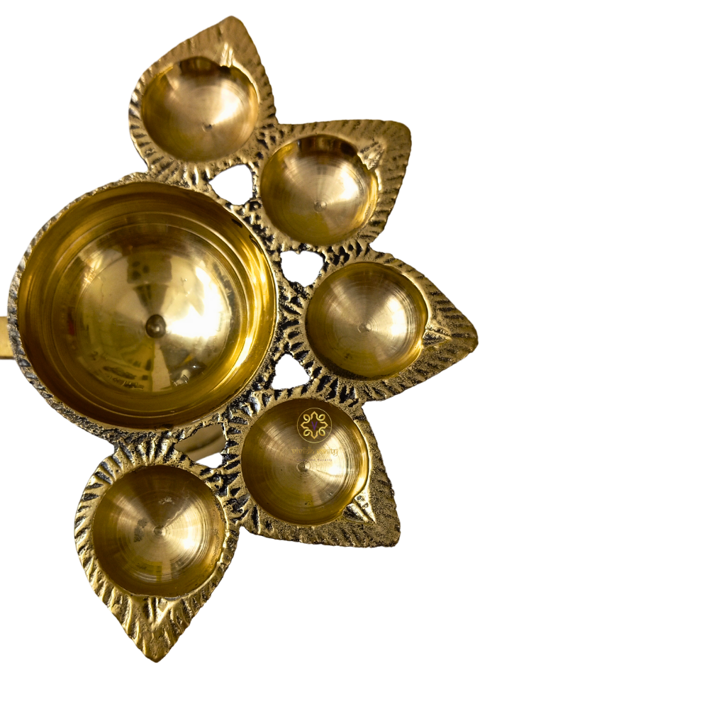 KarJyoti Deepam – Brass Hand-Held Panchmukhi Aarti Diya – Brass | Pooja Items | Diwali Gifting | Home Decor | Housewarming Gift