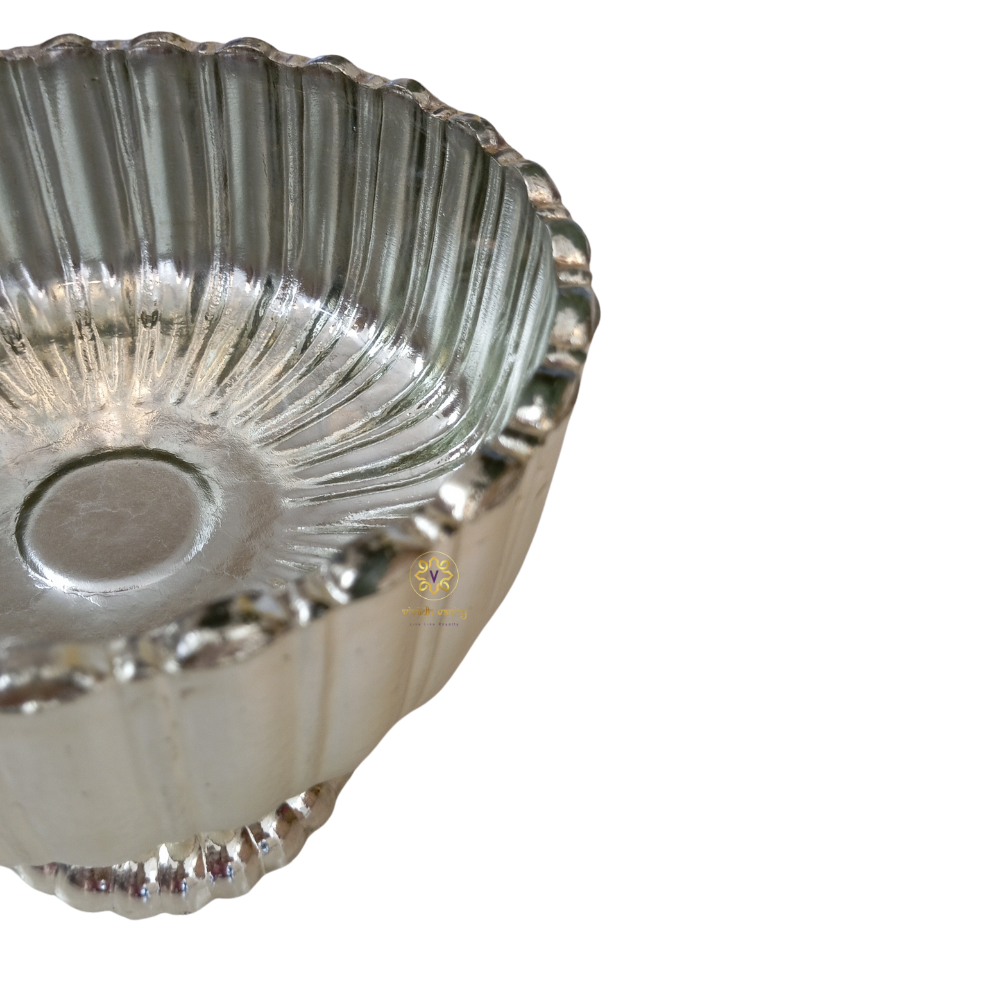 Twilight Silver Bowl β Ribbed Crystal Glass Bowl with Antique Silver Finish β Diwali Gifting | Home Decor | Housewarming Gift | Wedding Gift | Corporate Gifting