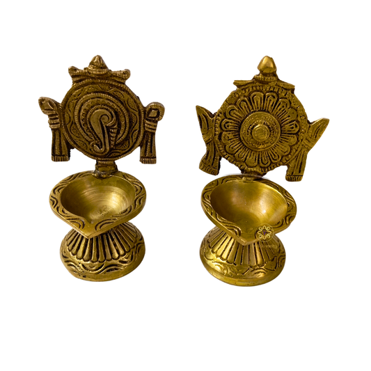 Vaikuntha Jyoti Set – Brass Shankh & Chakra Diya Pair – Brass | Pooja Items | Diwali Gifting | Home Decor | Housewarming Gift