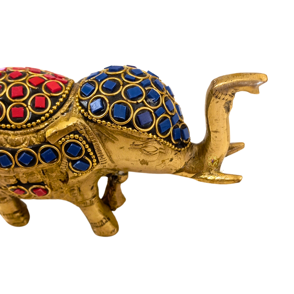 ShringarGaja Duo – Stone-Studded Brass Elephant Pair with Hanging Bells – Brass | Diwali Gifting | Home Decor | Housewarming Gift | Wedding Gift