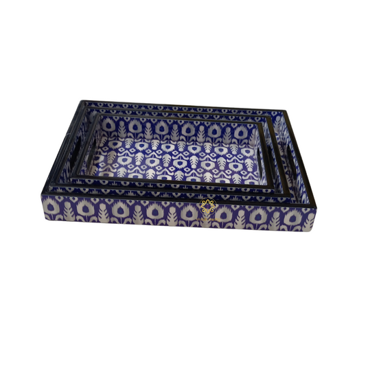 Ikkat Aura Tray Set – Epoxy Coated MDF Rectangle Tray Set of 3 – Diwali Gifting | Home Decor | Housewarming Gift | Wedding Gift | Corporate Gifting