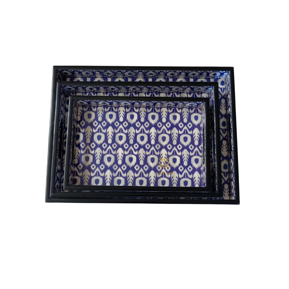 Ikkat Aura Tray Set – Epoxy Coated MDF Rectangle Tray Set of 3 – Diwali Gifting | Home Decor | Housewarming Gift | Wedding Gift | Corporate Gifting