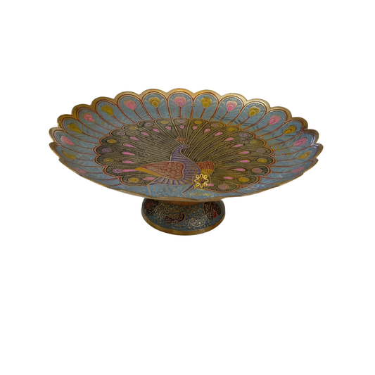 RangMayur Thaal β Large 11 inch Brass Platter with Hand-Painted Meenakari Peacock β Brass | Diwali Gifting | Home Decor | Housewarming Gift | Wedding Gift
