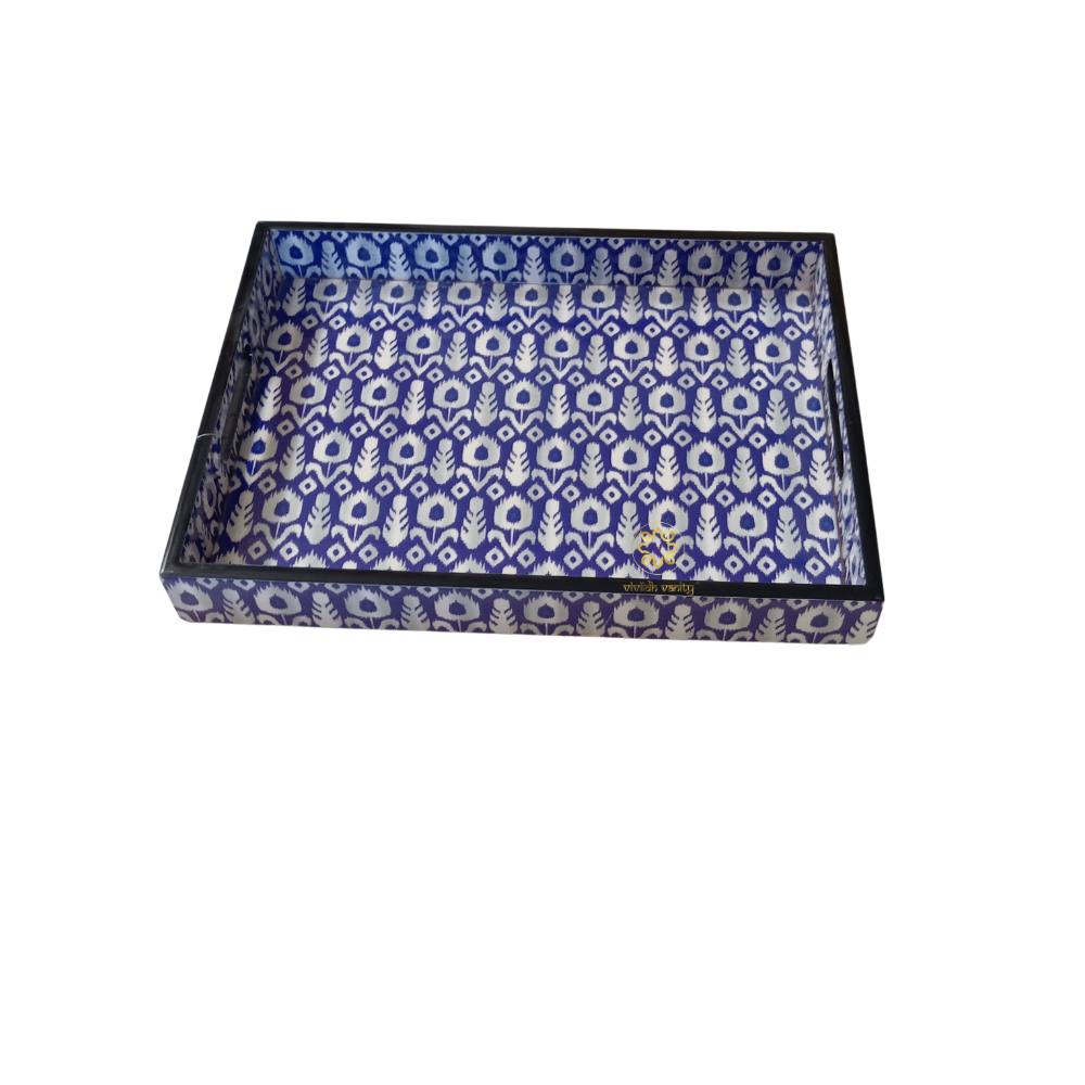 Ikkat Aura Tray Set – Epoxy Coated MDF Rectangle Tray Set of 3 – Diwali Gifting | Home Decor | Housewarming Gift | Wedding Gift | Corporate Gifting