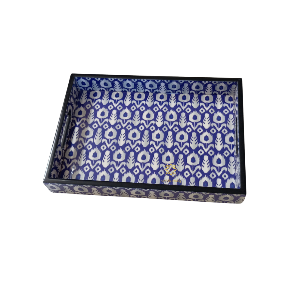 Ikkat Aura Tray Set – Epoxy Coated MDF Rectangle Tray Set of 3 – Diwali Gifting | Home Decor | Housewarming Gift | Wedding Gift | Corporate Gifting