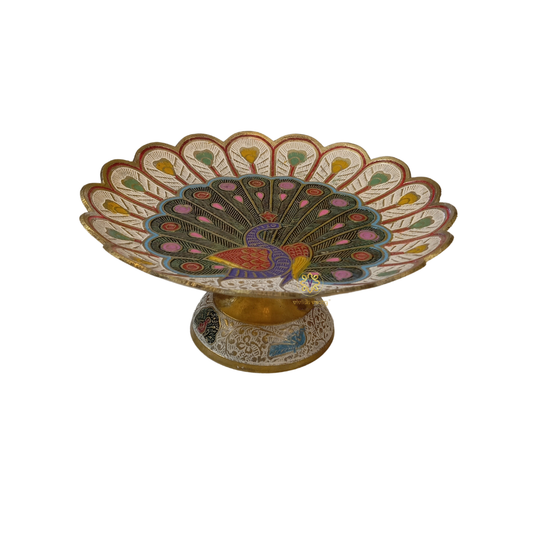 Rasrang Mayur Thaal – 7 inch Handcrafted Brass Platter with Colourful Meenakari Work – Brass | Diwali Gifting | Home Decor | Housewarming Gift | Wedding Gift