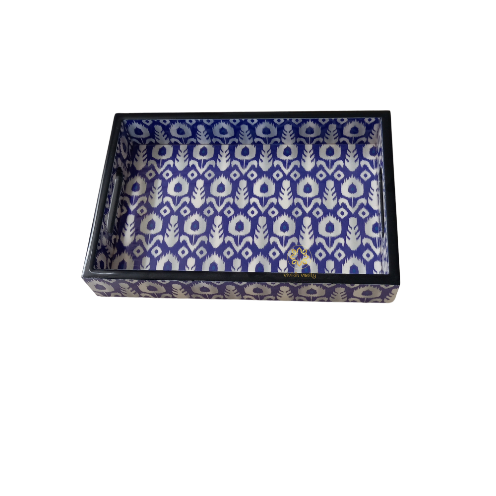 Ikkat Aura Tray Set – Epoxy Coated MDF Rectangle Tray Set of 3 – Diwali Gifting | Home Decor | Housewarming Gift | Wedding Gift | Corporate Gifting