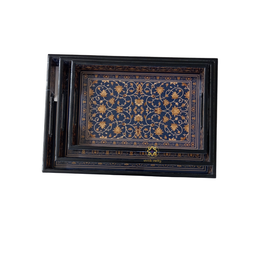 Noor-e-Neel Tray Set – Epoxy Coated MDF Rectangle Tray Set of 3 – Diwali Gifting | Home Decor | Housewarming Gift | Wedding Gift | Corporate Gifting