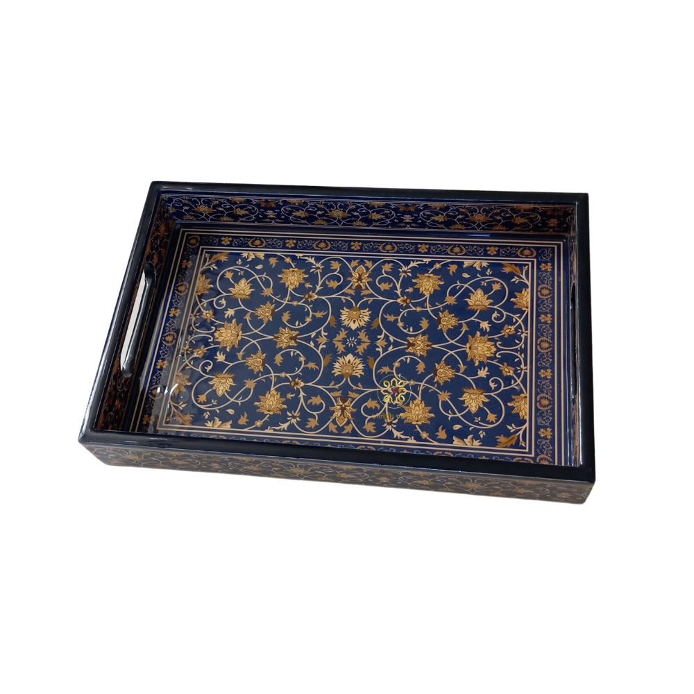 Noor-e-Neel Tray Set – Epoxy Coated MDF Rectangle Tray Set of 3 – Diwali Gifting | Home Decor | Housewarming Gift | Wedding Gift | Corporate Gifting