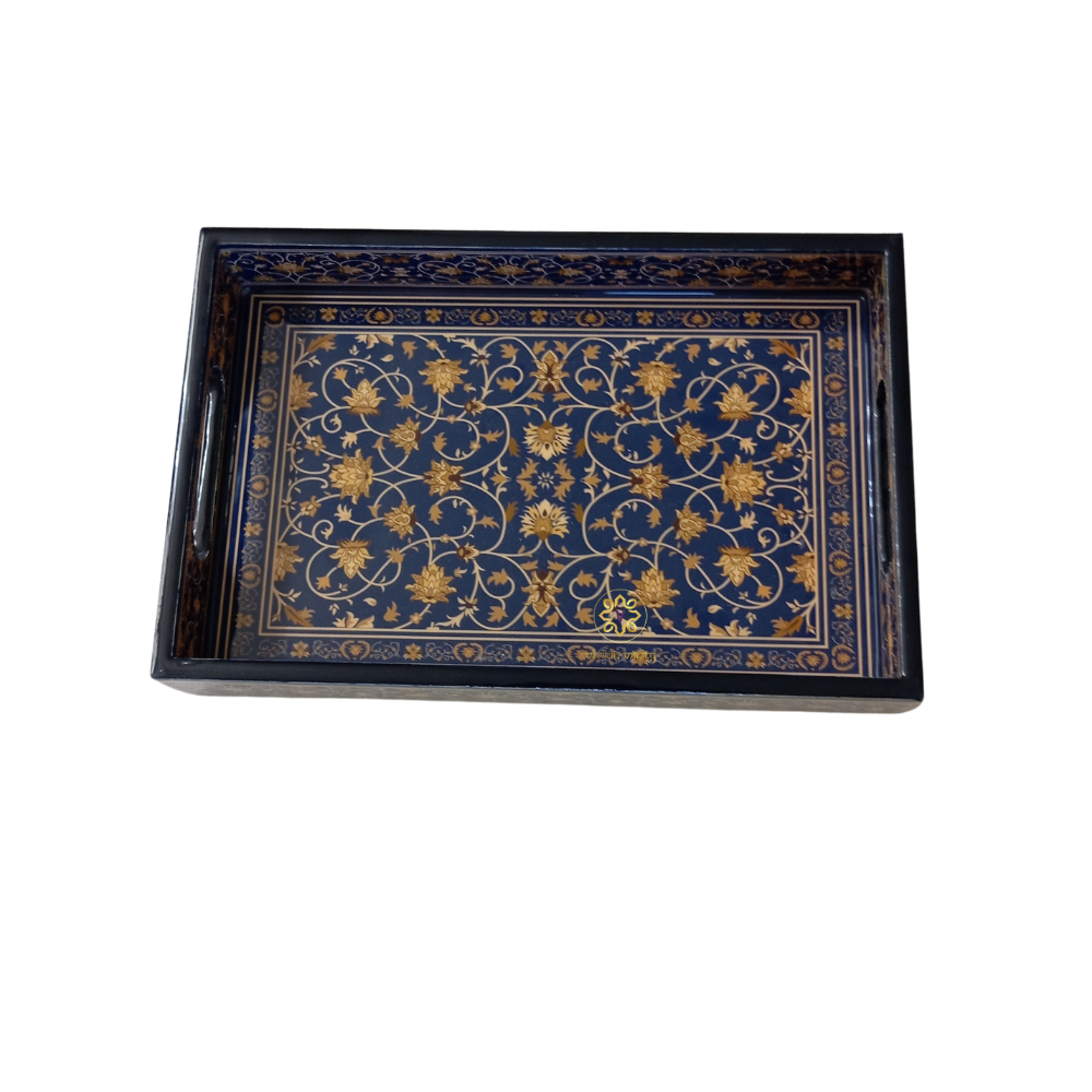 Noor-e-Neel Tray Set – Epoxy Coated MDF Rectangle Tray Set of 3 – Diwali Gifting | Home Decor | Housewarming Gift | Wedding Gift | Corporate Gifting