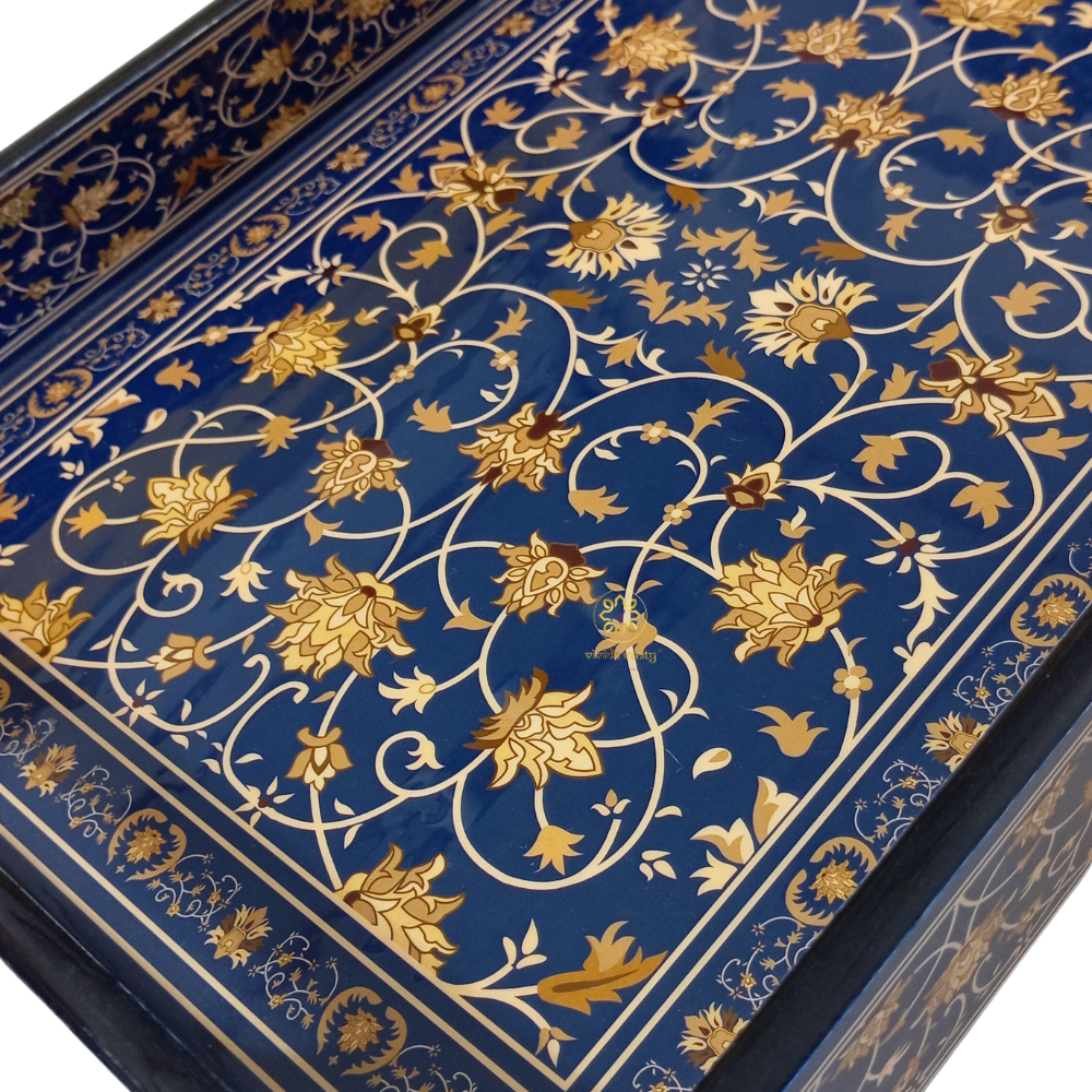 Noor-e-Neel Tray Set – Epoxy Coated MDF Rectangle Tray Set of 3 – Diwali Gifting | Home Decor | Housewarming Gift | Wedding Gift | Corporate Gifting