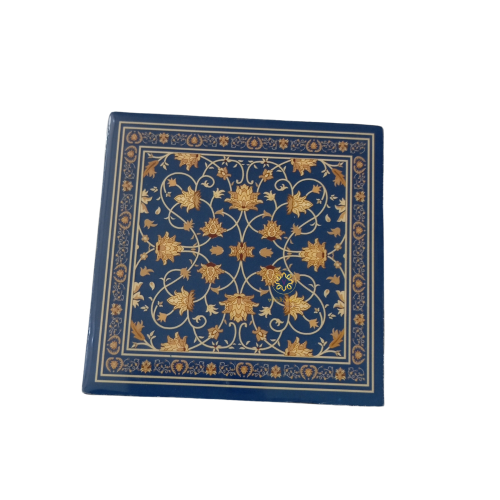 Noor-e-Neel Coaster Set β Epoxy Coated MDF Coaster Set of 6 with Holder β Diwali Gifting | Home Decor | Housewarming Gift | Wedding Gift | Corporate Gifting