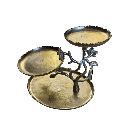 Luxe Bloom Stand – Silver-Finish Three-Tier Snack Platter with Floral Detailing – Dining Table Use | Diwali Gifting | Home Decor | Housewarming Gift | Wedding Gift