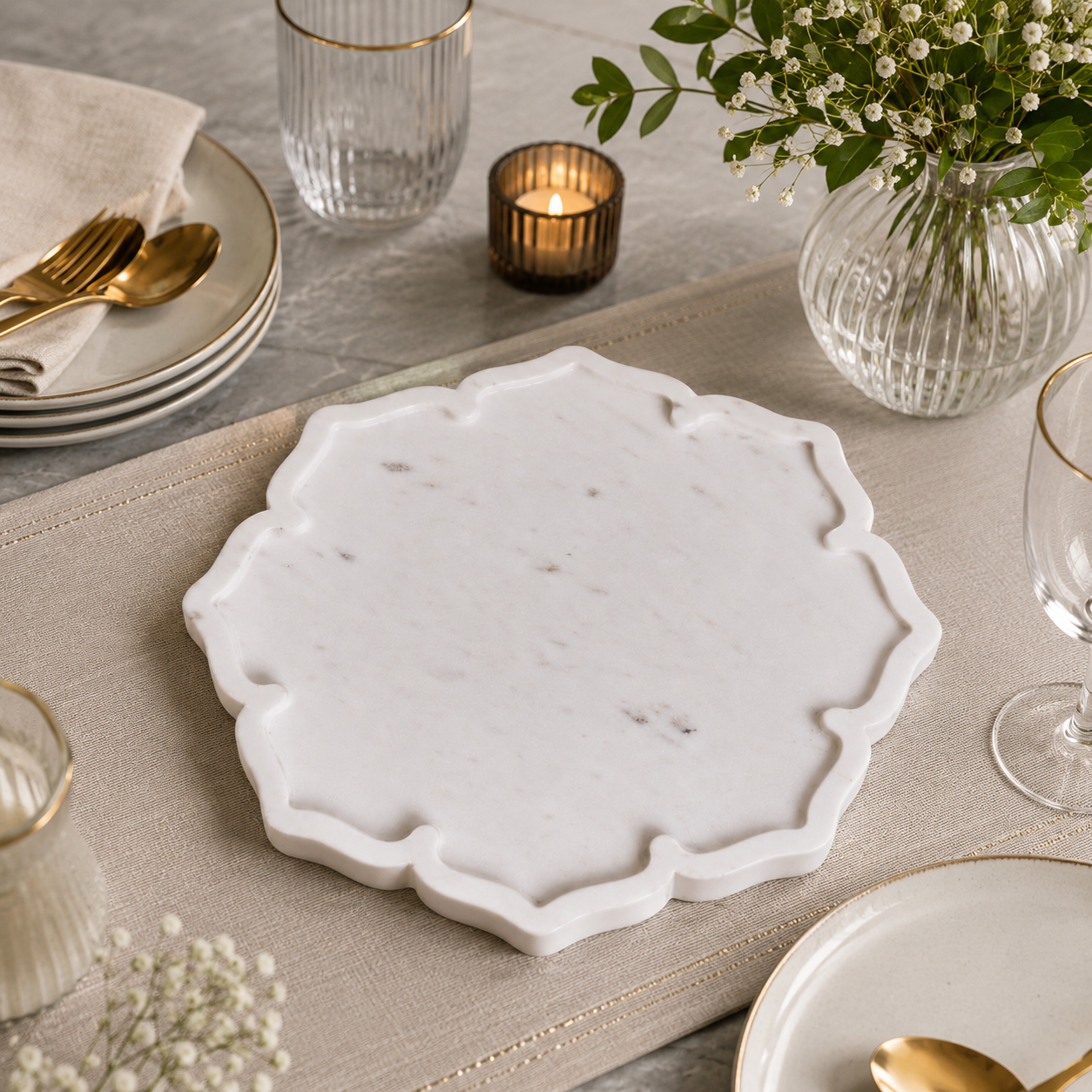 Raj Kamal Platter – Carved Marble Serving & Decor Tray – Diwali Gifting | Home Decor | Housewarming Gift | Wedding Gift | Corporate Gifting