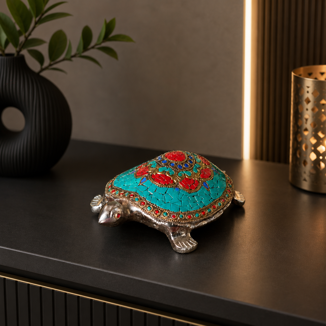Raj Vilas Kachua β Silver Finish Metal Tortoise with Handcrafted Stonework β Premium Gifting | Home Decor | Vastu Decor | Feng Shui