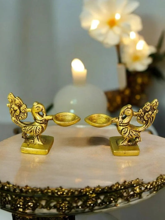 Mayur Jodi Diya - Brass Peacock Diya Pair with Regal Carvings – Brass | Pooja Decor | Premium Gifting | Home Decor