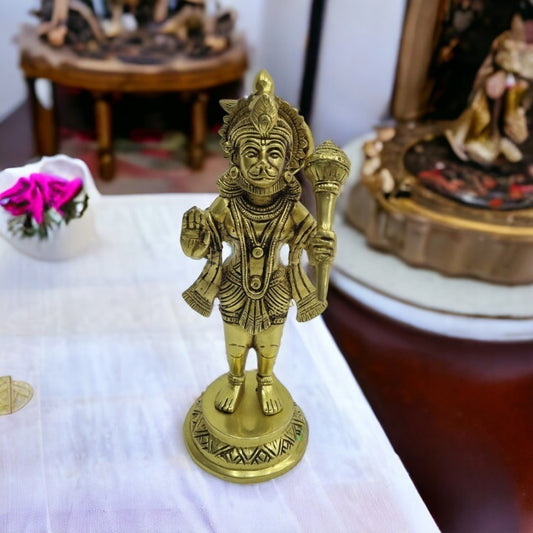 PavanPutra Pratima – Brass Hanuman ji Idol in Protective Blessing Pose – Brass | Pooja Decor | Housewarming Gift | Home Decor