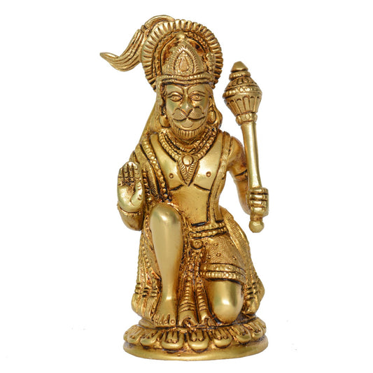 Mahaveer Kripa Murti – Brass Hanuman ji Sculpture in Kneeling Blessing Posture – Brass | Pooja Decor | Housewarming Gift | Home Decor
