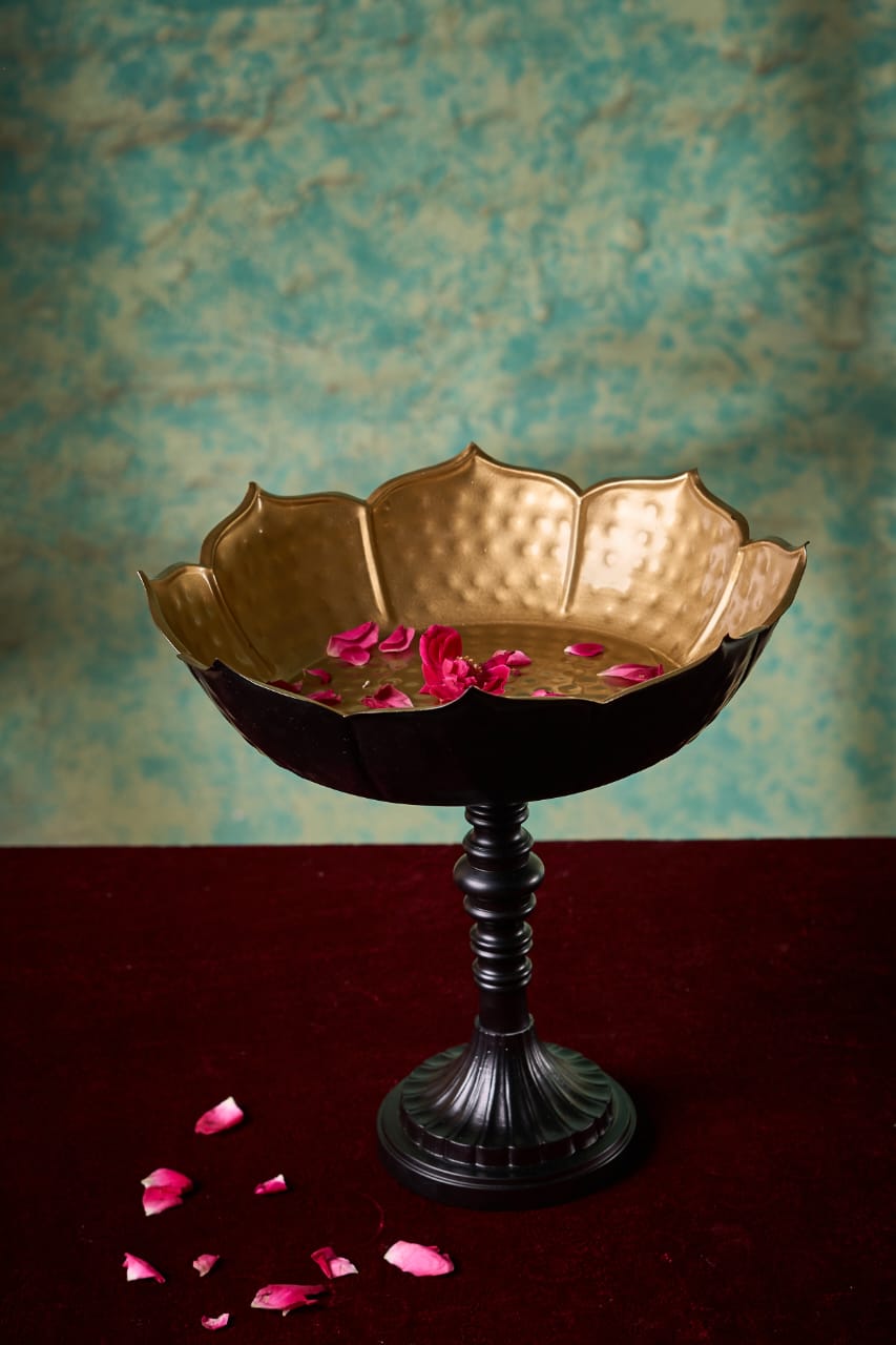 GildPetal Elevé – Gold-Lined Lotus Urli on Pedestal Stand – Diwali Gifting | Home Decor | Housewarming Gift | Corporate Gifting