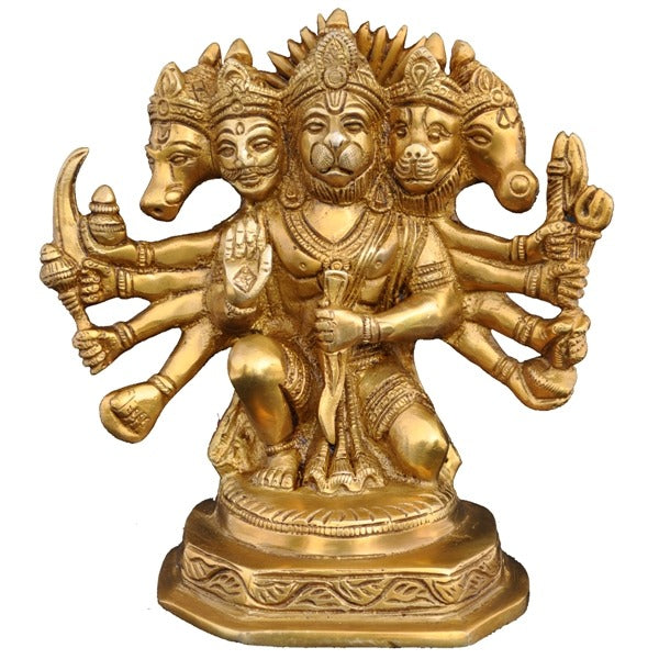 Shri Panchmukha Mahaveer  - Handcrafted Brass Hanuman ji Statue Symbolizing Protection & Power – Brass | Pooja Decor | Housewarming Gift | Home Decor