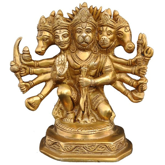 Shri Panchmukha Mahaveer  - Handcrafted Brass Hanuman ji Statue Symbolizing Protection & Power – Brass | Pooja Decor | Housewarming Gift | Home Decor