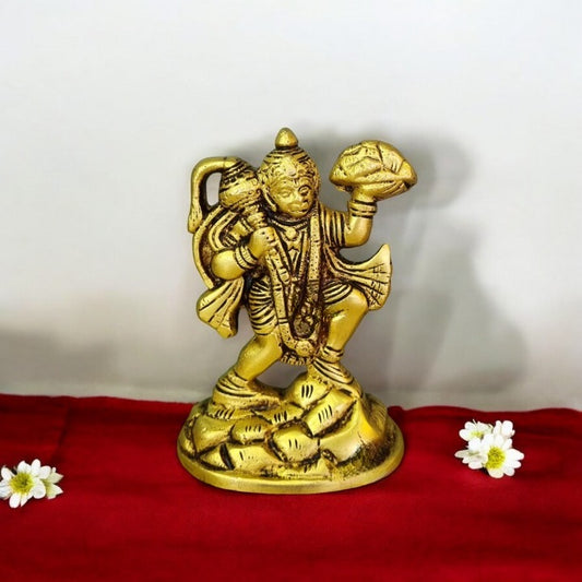 Sanjeevani BajrangBali – Brass Hanuman ji Idol Bearing the Sacred Mountain – Brass | Pooja Decor | Housewarming Gift | Home Decor