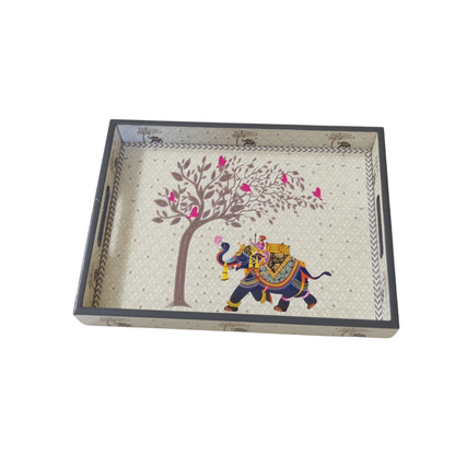 Raj Ivory Tray Set - Epoxy Coated MDF Rectangle Tray Set of 3 – Diwali Gifting | Home Decor | Housewarming Gift | Wedding Gift | Corporate Gifting