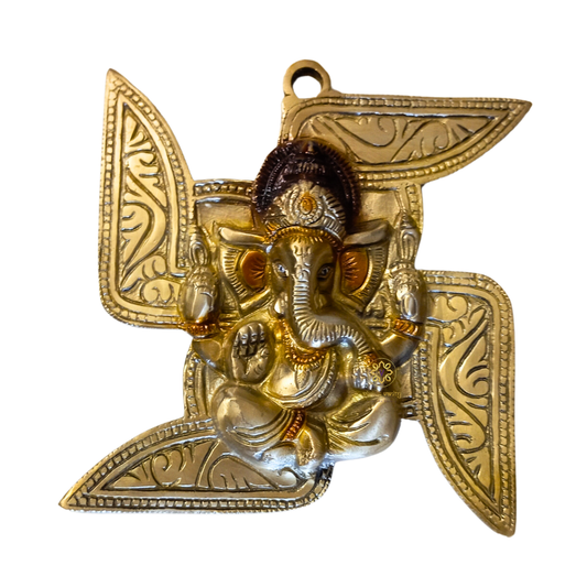 Vighnaharta Swastik – Brass Wall Hanging of Ganesh ji & Swastik – Brass | Pooja Decor | Wedding Gift | Home Decor | Housewarming Gift
