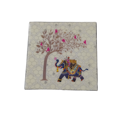 Raj  Ivory Coaster Set – Epoxy Coated MDF Coaster Set of 6 with Holder – Diwali Gifting | Home Decor | Housewarming Gift | Wedding Gift | Corporate Gifting