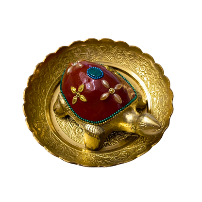 Sthir Lakshmi Kurma Big Meenakari  – Vastu-Inspired Brass Tortoise with Tray for Wealth & Stability – Brass  | Diwali Gifting | Home Decor | Housewarming Gift | Corporate Gifting