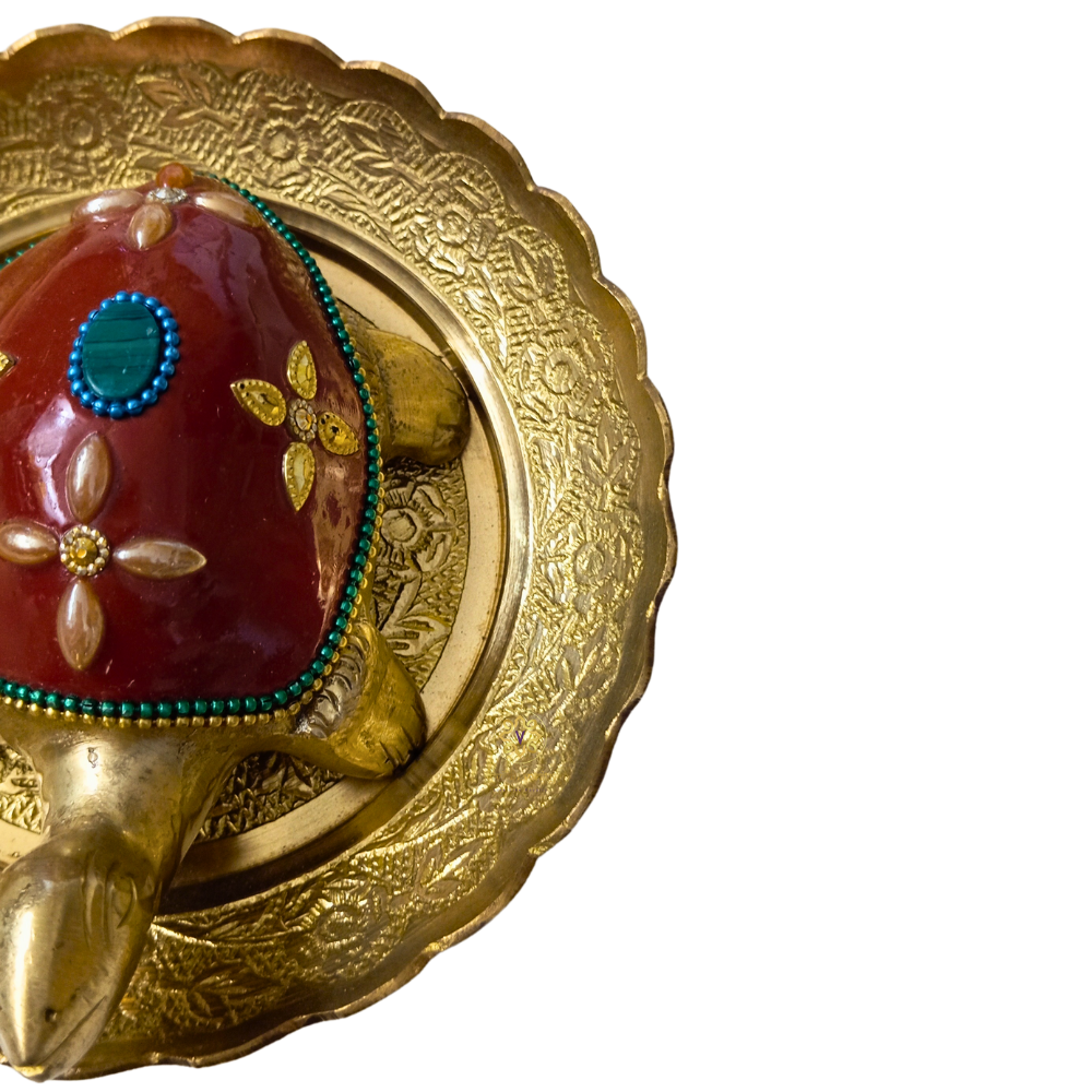 Sthir Lakshmi Kurma Big Meenakari  – Vastu-Inspired Brass Tortoise with Tray for Wealth & Stability – Brass  | Diwali Gifting | Home Decor | Housewarming Gift | Corporate Gifting