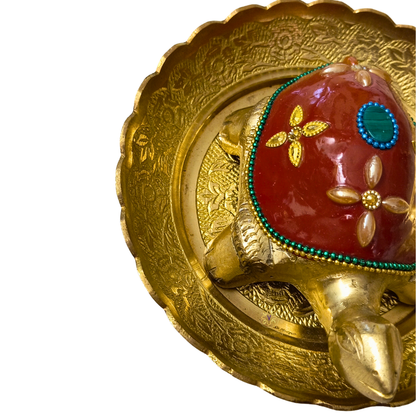 Sthir Lakshmi Kurma Big Meenakari  – Vastu-Inspired Brass Tortoise with Tray for Wealth & Stability – Brass  | Diwali Gifting | Home Decor | Housewarming Gift | Corporate Gifting