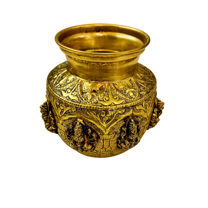 Shubh Kamana Kalash – Brass Pooja Pot Featuring AshtaLakshmi Forms – Brass | Pooja Decor | Diwali Gifting | Home Decor | Wedding Gift