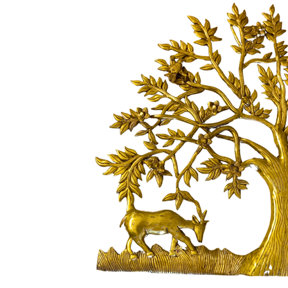 Divya Kalpavriksha – Brass Wall Hanging of the Wish-Fulfilling Tree with Deers & Birds – Brass | Wall Decor | Home Decor