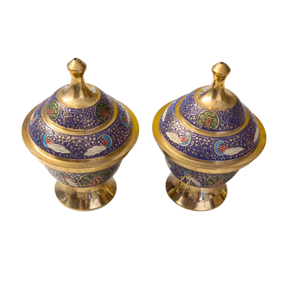 Peacock Regalia Set – Majestic Brass Dry Fruit Bowls with Blue Meenakari & Tray – Brass | Diwali Gifting | Home Decor | Housewarming Gift | Wedding Gift