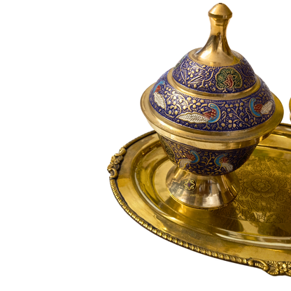 Peacock Regalia Set – Majestic Brass Dry Fruit Bowls with Blue Meenakari & Tray – Brass | Diwali Gifting | Home Decor | Housewarming Gift | Wedding Gift