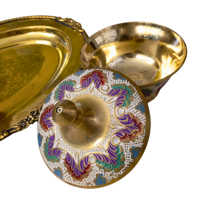 UtsavMeena Set – Festive Brass Dry Fruit Bowl Set with Multicolour Meenakari – Brass | Diwali Gifting | Home Decor | Housewarming Gift | Wedding Gift