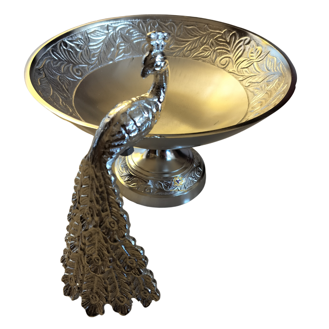 Majestic Peacock Chalice – Silver-Finish Bowl with Royal Peacock and Ornate Detailing – Dining Table Use | Diwali Gifting | Home Decor | Housewarming Gift | Wedding Gift