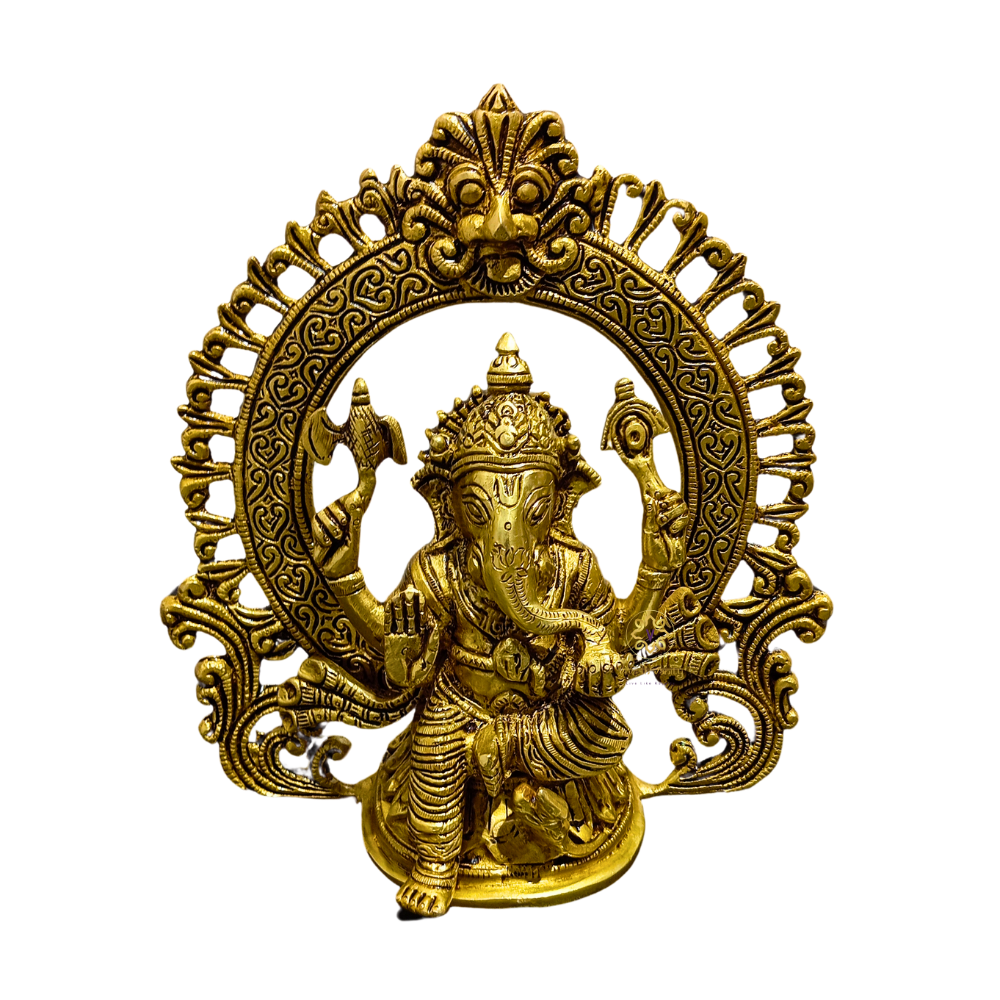 DivyaSinghasan Gajanan – Seated Brass Ganesha with Intricate Arch Throne – Brass | Pooja Decor | Wedding Gift | Home Decor | Housewarming Gift
