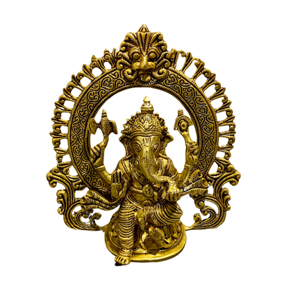 DivyaSinghasan Gajanan – Seated Brass Ganesha with Intricate Arch Throne – Brass | Pooja Decor | Wedding Gift | Home Decor | Housewarming Gift