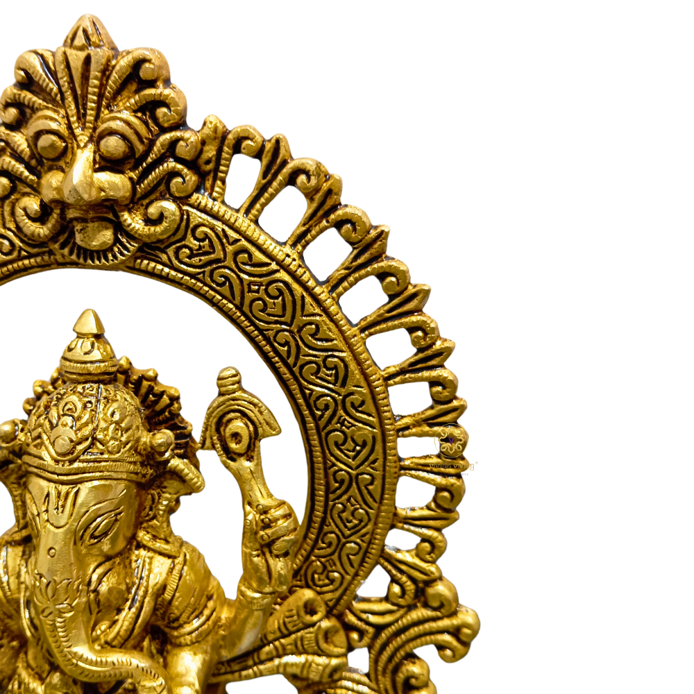 DivyaSinghasan Gajanan – Seated Brass Ganesha with Intricate Arch Throne – Brass | Pooja Decor | Wedding Gift | Home Decor | Housewarming Gift