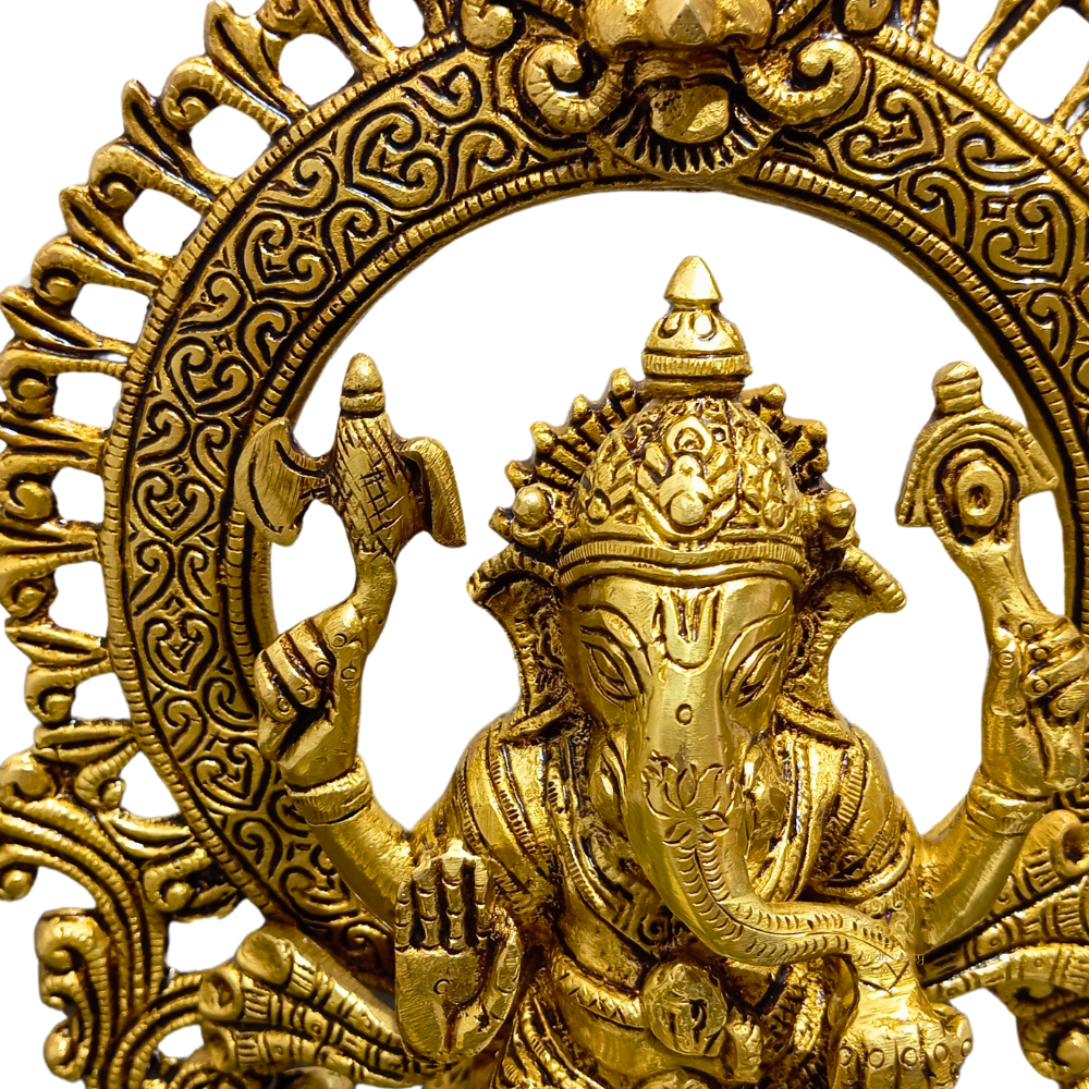 DivyaSinghasan Gajanan – Seated Brass Ganesha with Intricate Arch Throne – Brass | Pooja Decor | Wedding Gift | Home Decor | Housewarming Gift