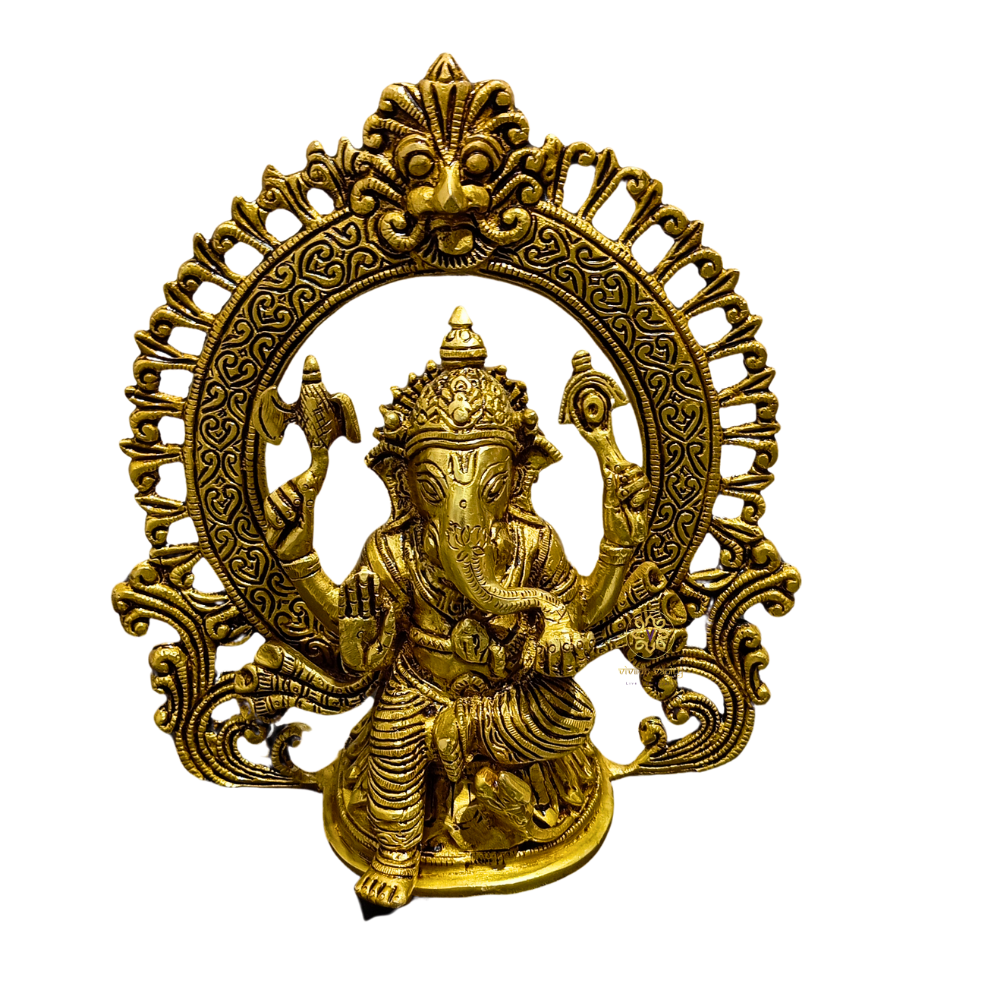 DivyaSinghasan Gajanan – Seated Brass Ganesha with Intricate Arch Throne – Brass | Pooja Decor | Wedding Gift | Home Decor | Housewarming Gift