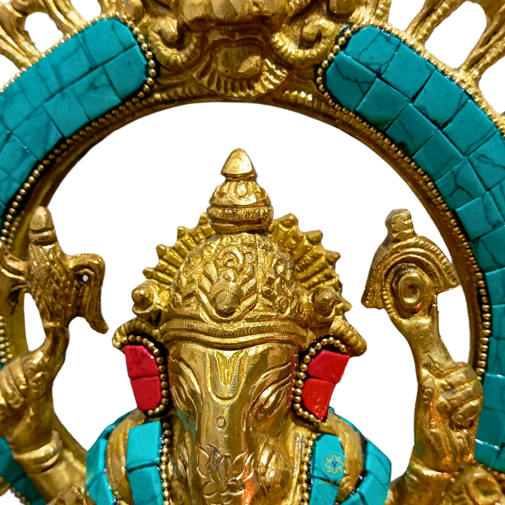 DivyaSinghasan Gajanan – Seated Brass Ganesha with Intricate Arch Throne – Brass | Pooja Decor | Wedding Gift | Home Decor | Housewarming Gift