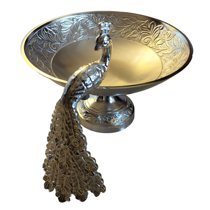 Majestic Peacock Chalice – Silver-Finish Bowl with Royal Peacock and Ornate Detailing – Dining Table Use | Diwali Gifting | Home Decor | Housewarming Gift | Wedding Gift