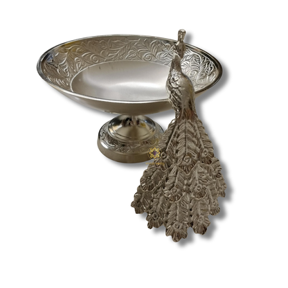 Majestic Peacock Chalice – Silver-Finish Bowl with Royal Peacock and Ornate Detailing – Dining Table Use | Diwali Gifting | Home Decor | Housewarming Gift | Wedding Gift