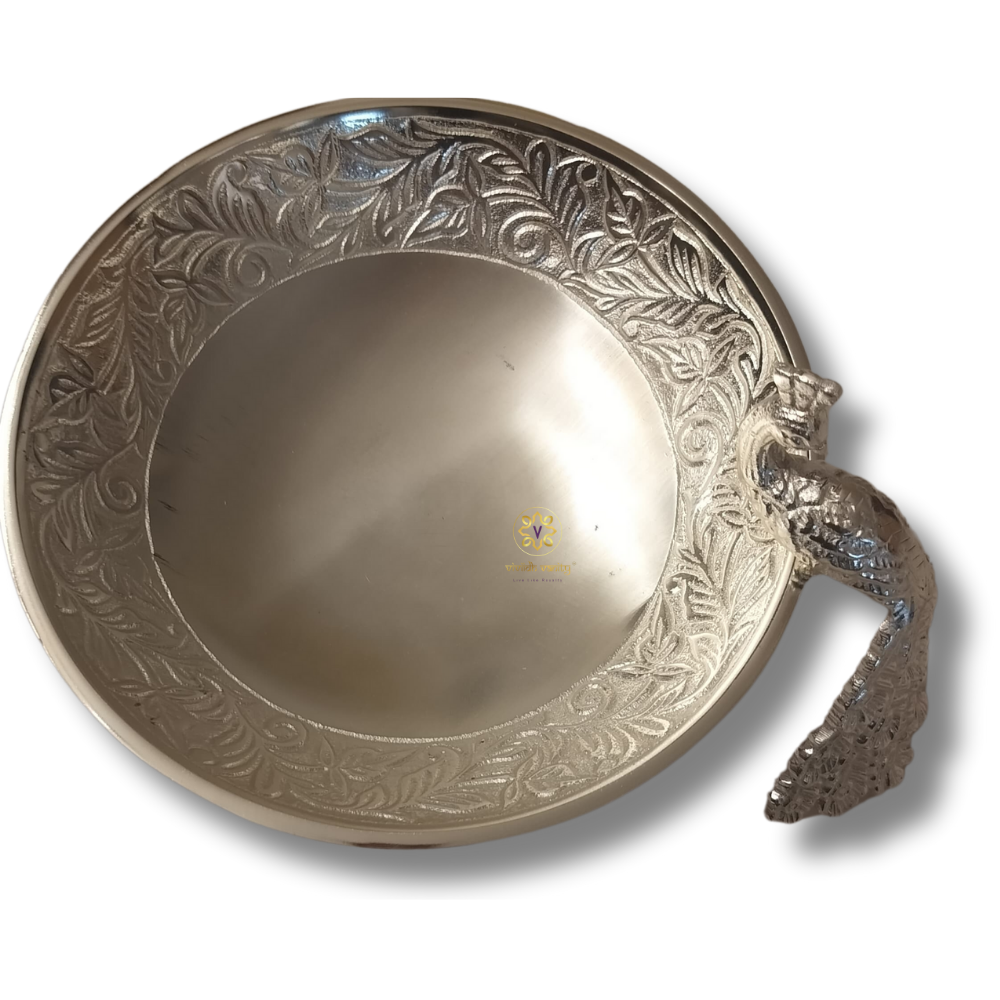 Majestic Peacock Chalice – Silver-Finish Bowl with Royal Peacock and Ornate Detailing – Dining Table Use | Diwali Gifting | Home Decor | Housewarming Gift | Wedding Gift