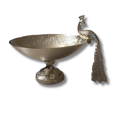 Majestic Peacock Chalice – Silver-Finish Bowl with Royal Peacock and Ornate Detailing – Dining Table Use | Diwali Gifting | Home Decor | Housewarming Gift | Wedding Gift