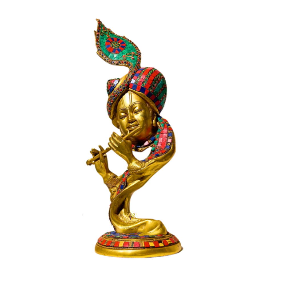 Shri Ratna MurliManohar – Pure Brass Krishna Idol with Semi-Precious Stone Work – Brass | Pooja Items | Diwali Gifting | Home Decor | Housewarming Gift