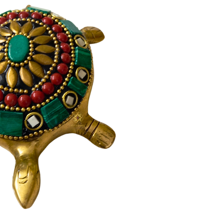 Vastu Ratna Tortoise – Auspicious Brass Kurma with Decorative Stones – Brass | Diwali Gifting | Home Decor | Housewarming Gift | Corporate Gifting